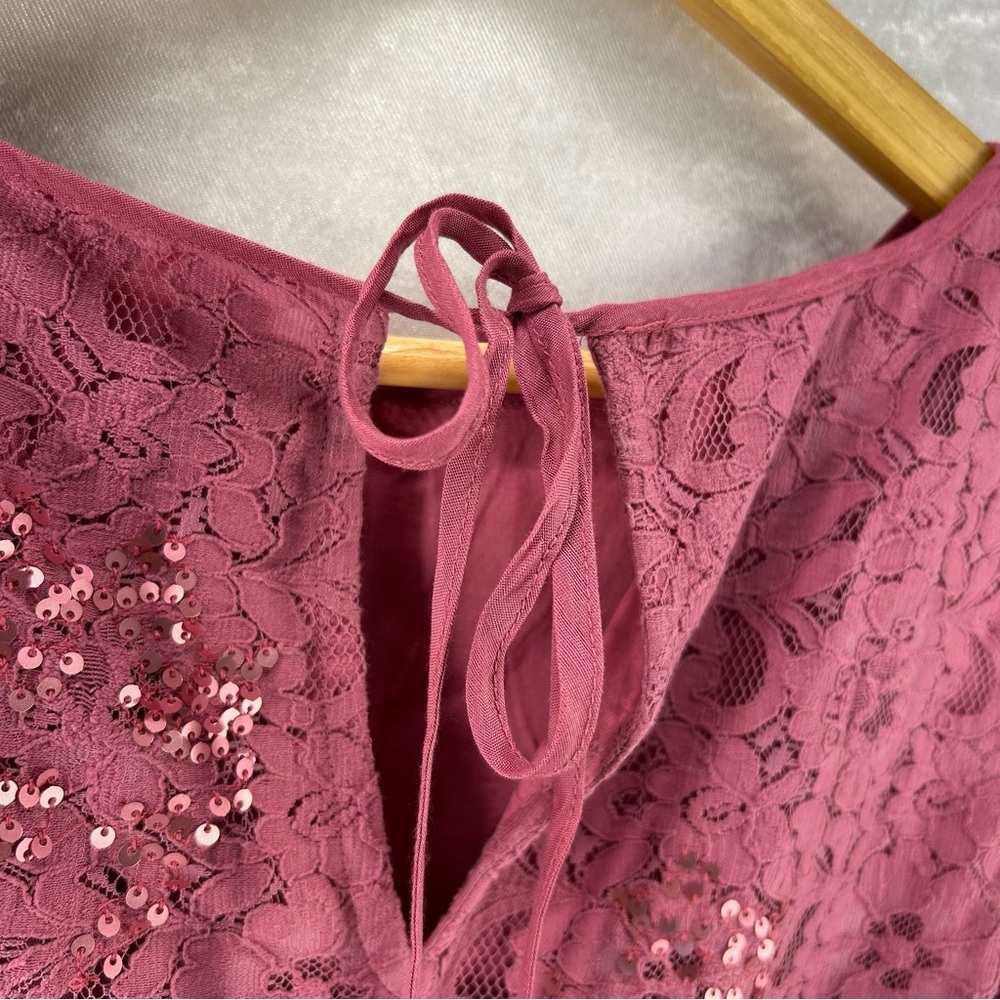 Anthropologie Pink/Rose Lace Sequins Blouse Size 2 - Picture 5 of 11